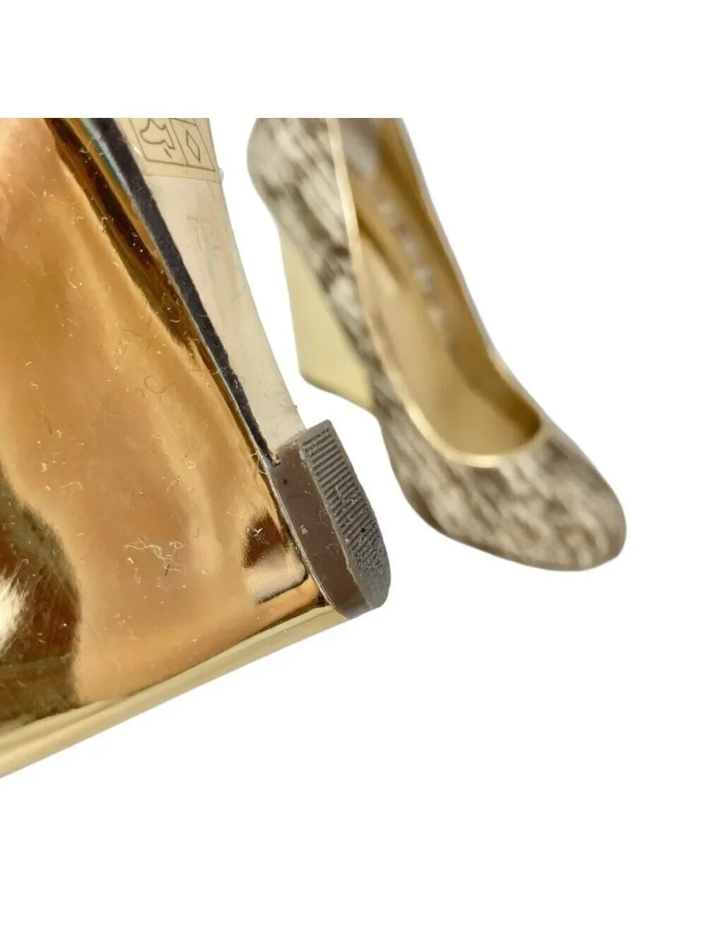 BCBG MaxAzria Ma-Valletta Calfhair and Gold Wedge Heels US 7